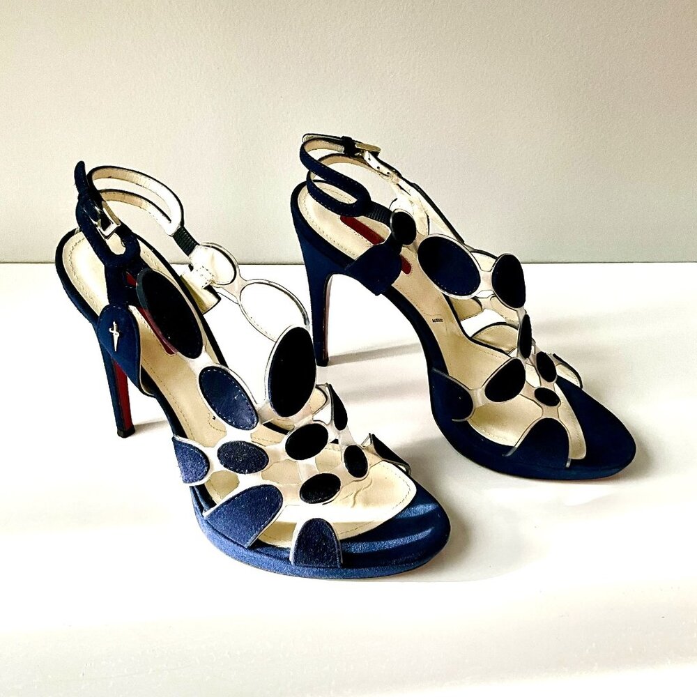 Cesare Paciotti Navy Suede Cutout Stiletto Sandals Italy Size 38